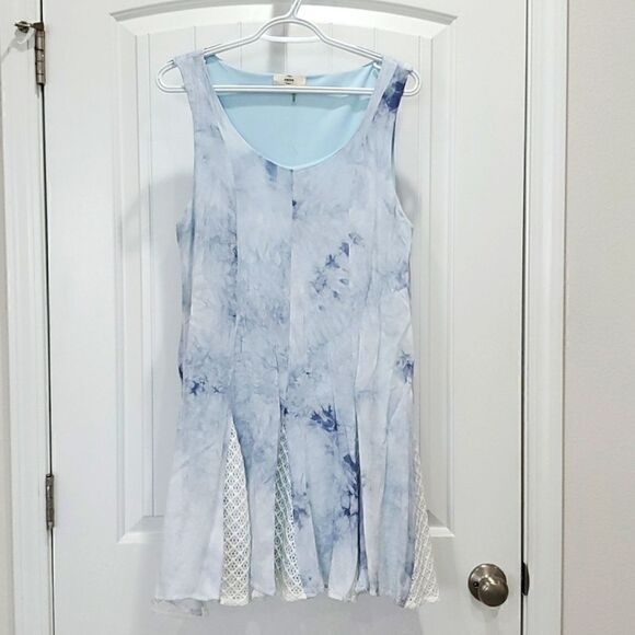 Entro tie dye, Blue, with crochet, flowing rayon dress, Size Large - Picture 1 of 6